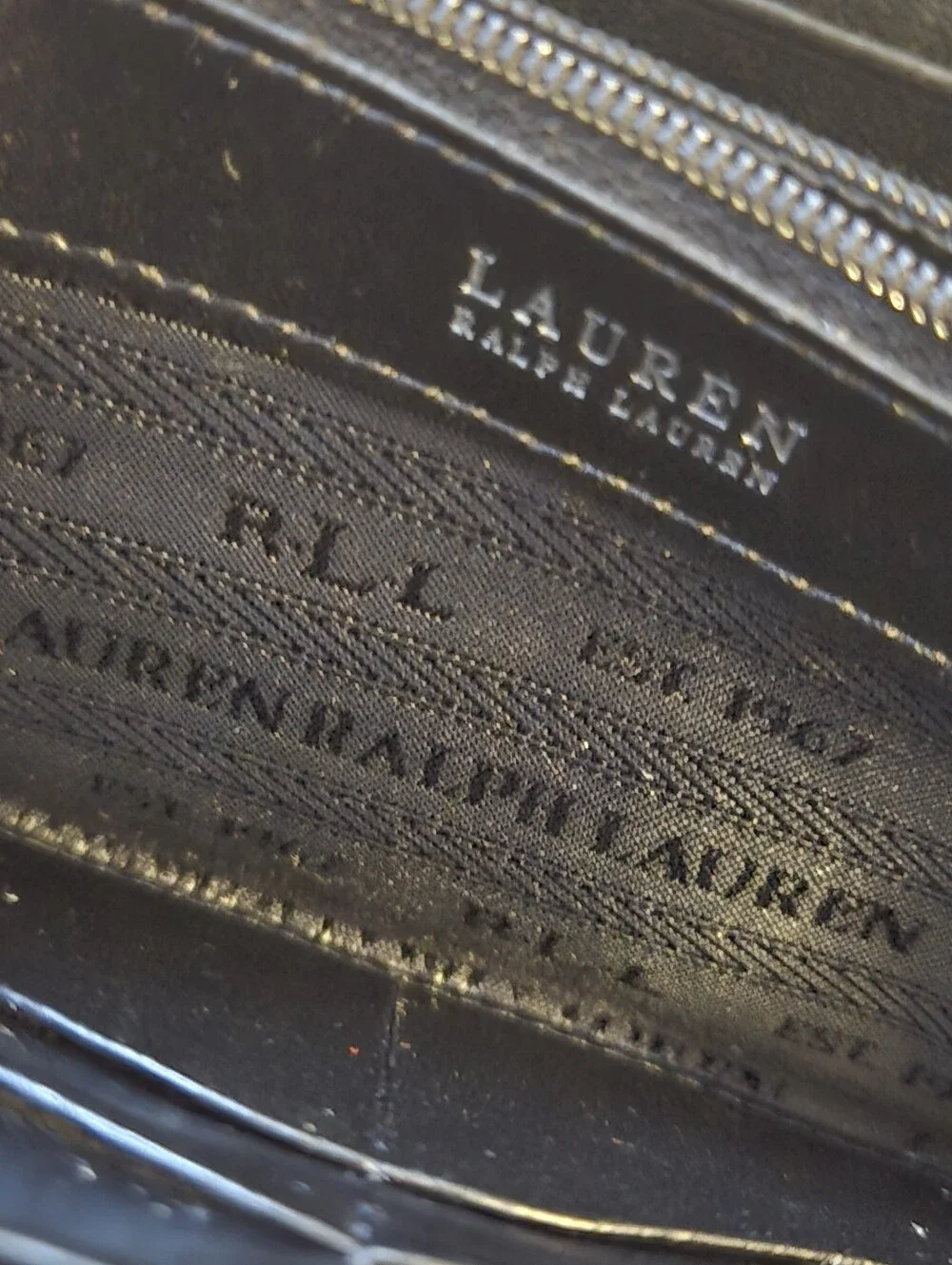 Lauren Ralph Lauren Metallic Dark Slate Gray Coated Leather Zip Around Wallet